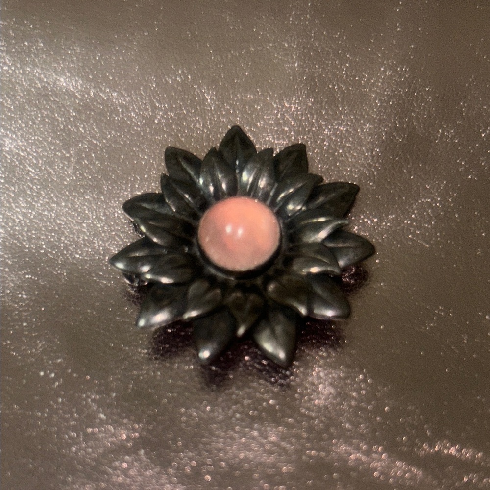 Joan Rivers Elegant Black and Pink Floral Brooch #J1008
